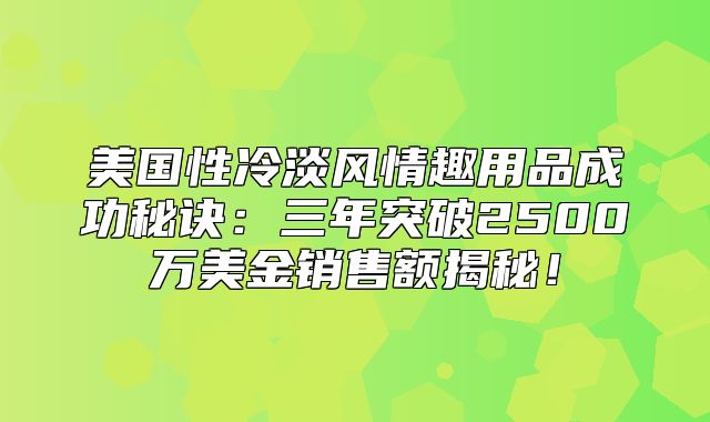 美国性冷淡风情趣用品成功秘诀：三年突破2500万美金销售额揭秘！