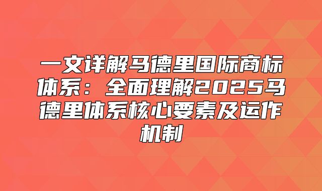 一文详解马德里国际商标体系：全面理解2025马德里体系核心要素及运作机制