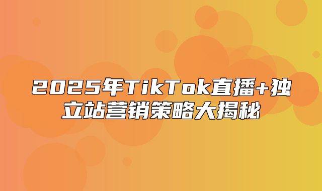 2025年TikTok直播+独立站营销策略大揭秘