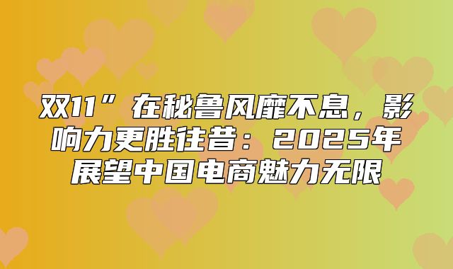 双11”在秘鲁风靡不息，影响力更胜往昔：2025年展望中国电商魅力无限
