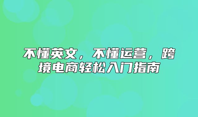 不懂英文，不懂运营，跨境电商轻松入门指南