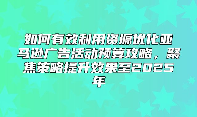 如何有效利用资源优化亚马逊广告活动预算攻略，聚焦策略提升效果至2025年