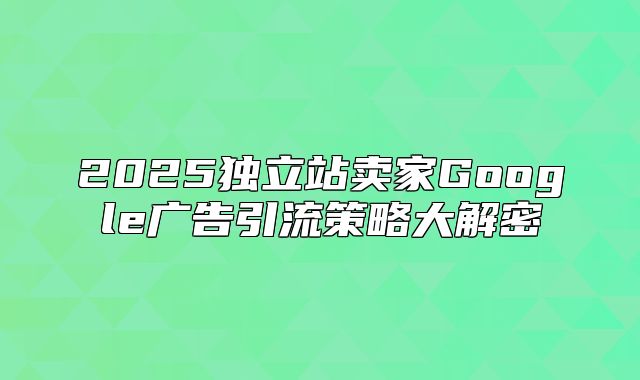 2025独立站卖家Google广告引流策略大解密