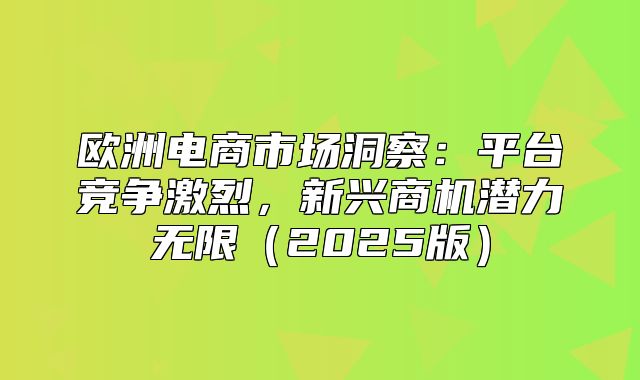欧洲电商市场洞察：平台竞争激烈，新兴商机潜力无限2025版