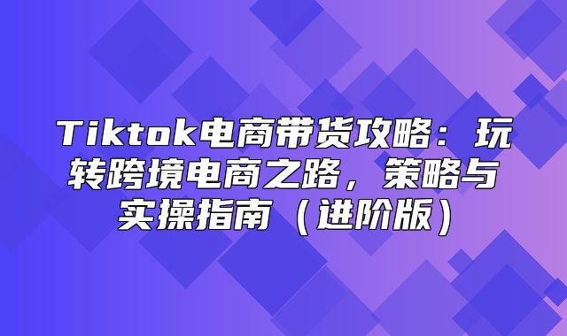 Tiktok电商带货攻略：玩转跨境电商之路，策略与实操指南进阶版