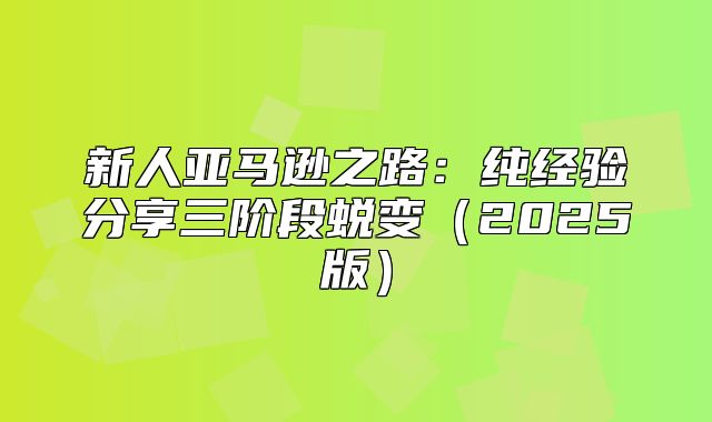 新人亚马逊之路：纯经验分享三阶段蜕变2025版