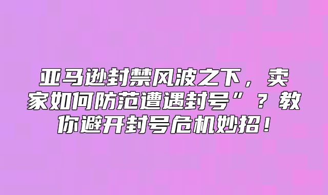 亚马逊封禁风波之下，卖家如何防范遭遇封号”？教你避开封号危机妙招！