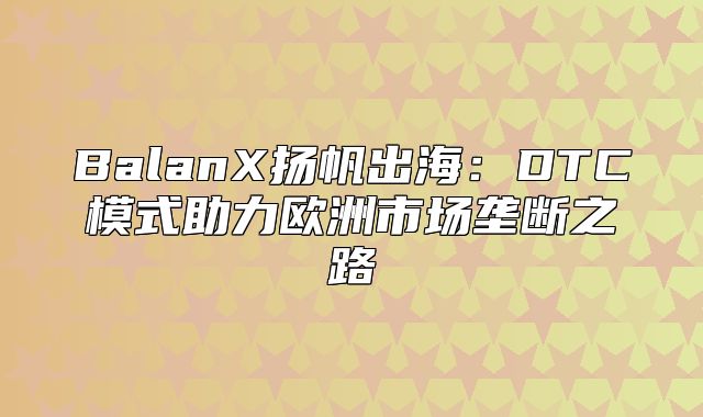 BalanX扬帆出海：DTC模式助力欧洲市场垄断之路