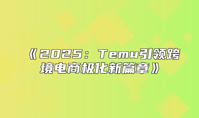 2025Temu引领跨境电商极化新篇章