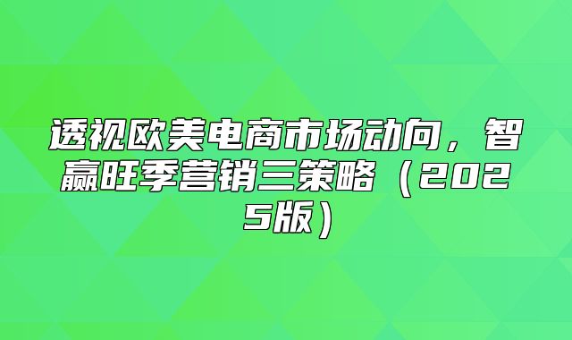 透视欧美电商市场动向，智赢旺季营销三策略2025版