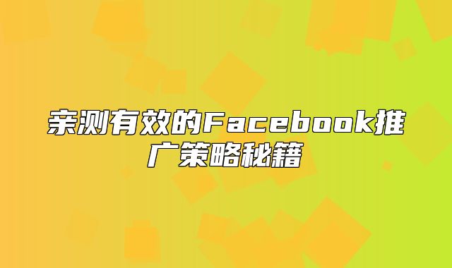 亲测有效的Facebook推广策略秘籍