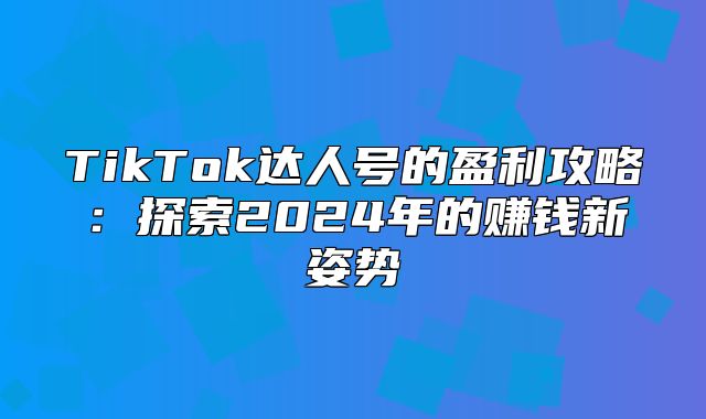 TikTok达人号的盈利攻略：探索2025年的赚钱新姿势