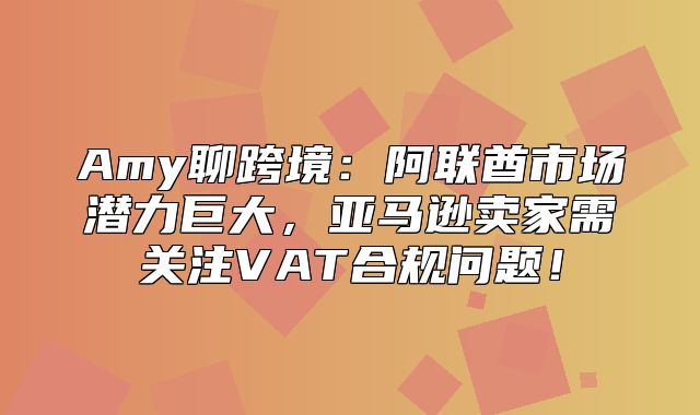 Amy聊跨境：阿联酋市场潜力巨大，亚马逊卖家需关注VAT合规问题！