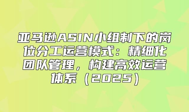 亚马逊ASIN小组制下的岗位分工运营模式：精细化团队管理，构建高效运营体系2025