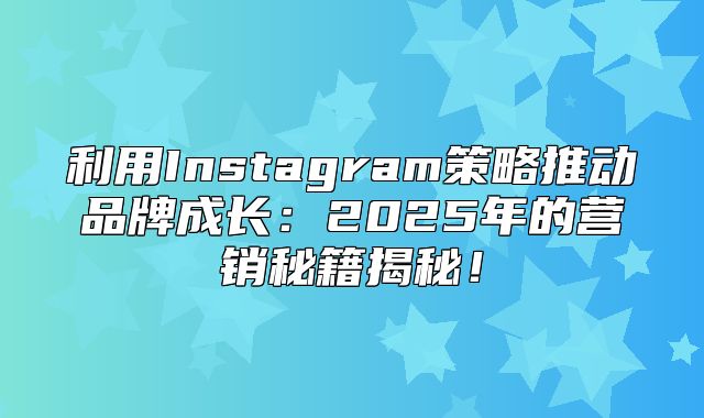 利用Instagram策略推动品牌成长：2025年的营销秘籍揭秘！