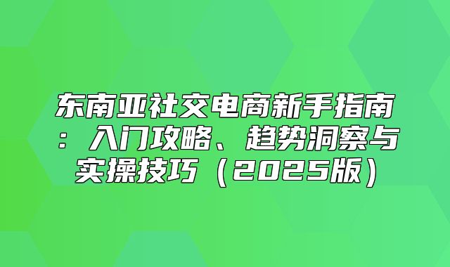 东南亚社交电商新手指南：入门攻略、趋势洞察与实操技巧2025版