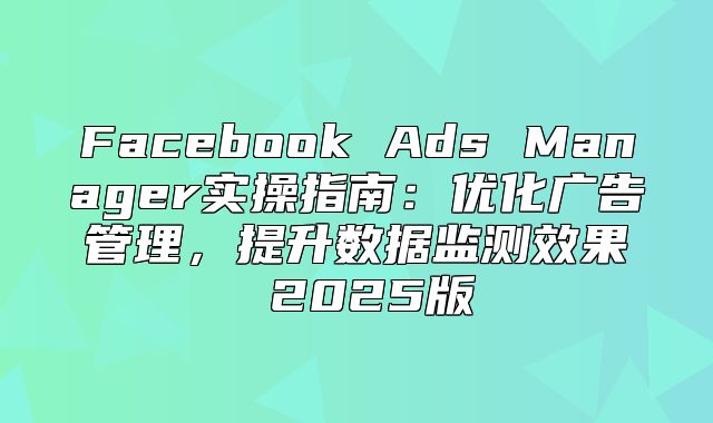 Facebook Ads Manager实操指南：优化广告管理，提升数据监测效果 2025版