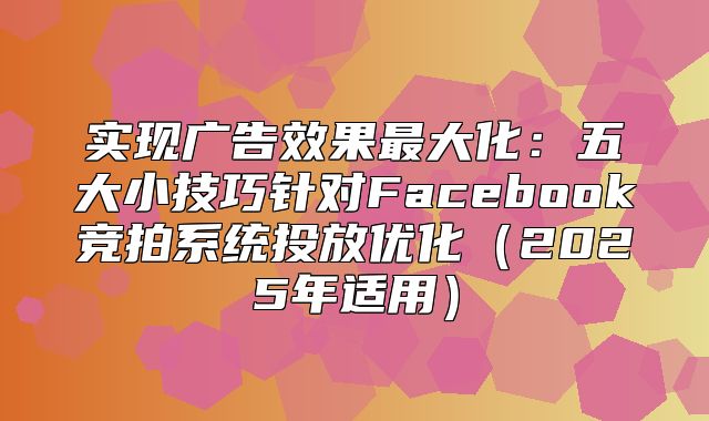 实现广告效果最大化：五大小技巧针对Facebook竞拍系统投放优化2025年适用