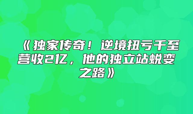 独家传奇！逆境扭亏千至营收2亿，他的独立站蜕变之路