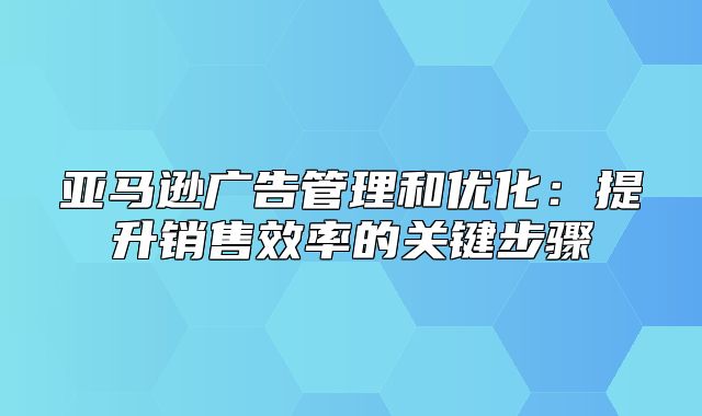 亚马逊广告管理和优化：提升销售效率的关键步骤