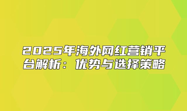 2025年海外网红营销平台解析：优势与选择策略
