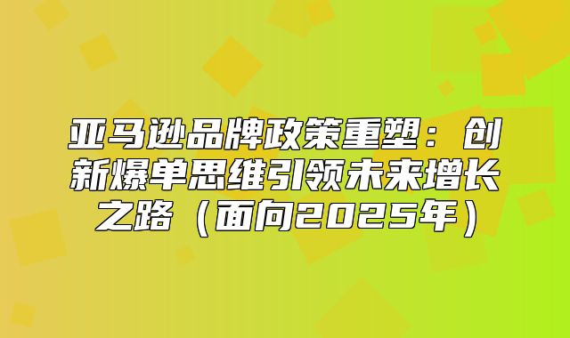 亚马逊品牌政策重塑：创新爆单思维引领未来增长之路面向2025年