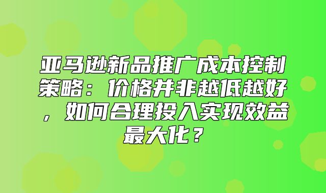 亚马逊新品推广成本控制策略：价格并非越低越好，如何合理投入实现效益最大化？