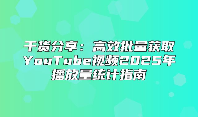 干货分享：高效批量获取YouTube视频2025年播放量统计指南
