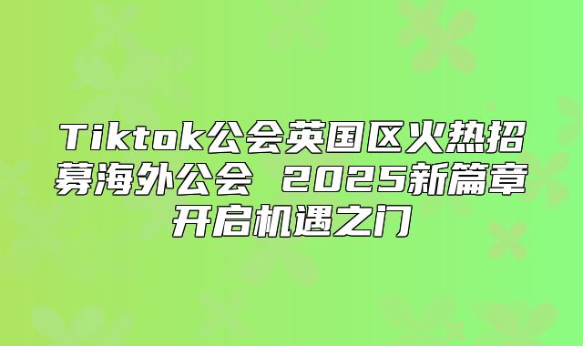 Tiktok公会英国区火热招募海外公会 2025新篇章开启机遇之门
