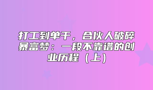 打工到单干，合伙人破碎暴富梦：一段不靠谱的创业历程上