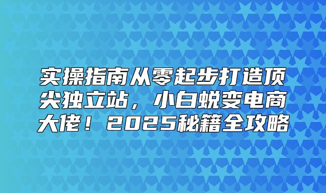实操指南从零起步打造顶尖独立站，小白蜕变电商大佬！2025秘籍全攻略