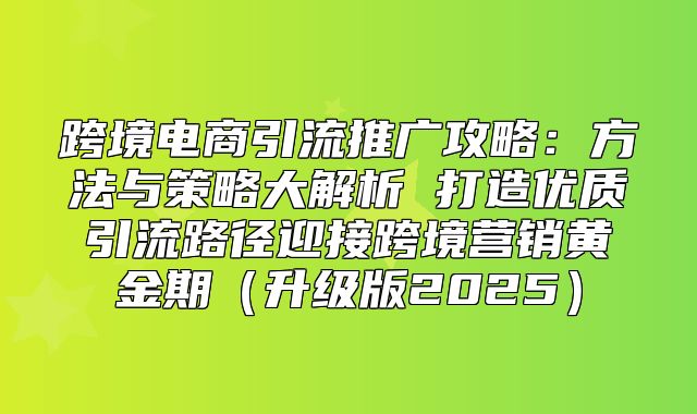 跨境电商引流推广攻略：方法与策略大解析 打造优质引流路径迎接跨境营销黄金期升级版2025