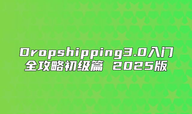 Dropshipping3.0入门全攻略初级篇 2025版