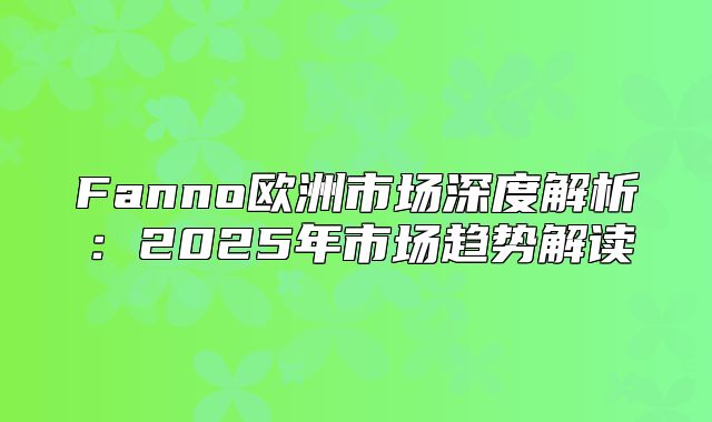 Fanno欧洲市场深度解析：2025年市场趋势解读