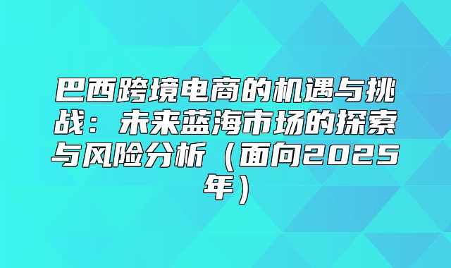 巴西跨境电商的机遇与挑战：未来蓝海市场的探索与风险分析面向2025年