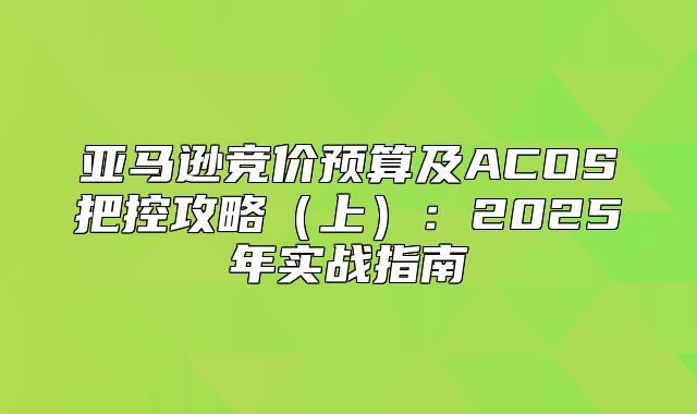 亚马逊竞价预算及ACOS把控攻略上：2025年实战指南