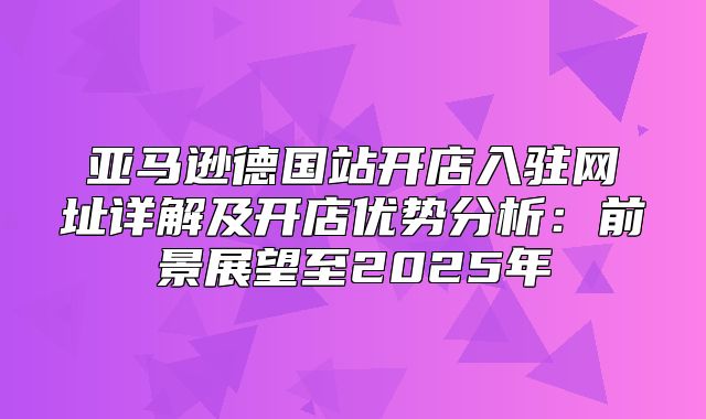 亚马逊德国站开店入驻网址详解及开店优势分析：前景展望至2025年