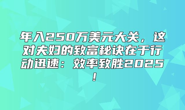 年入250万美元大关，这对夫妇的致富秘诀在于行动迅速：效率致胜2025！