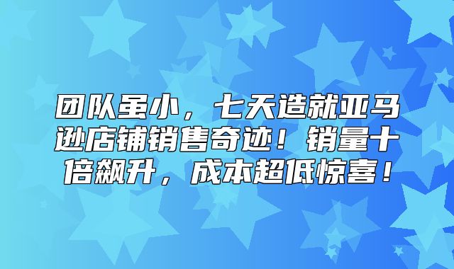 团队虽小，七天造就亚马逊店铺销售奇迹！销量十倍飙升，成本超低惊喜！