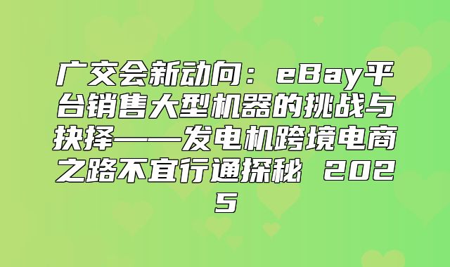 广交会新动向：eBay平台销售大型机器的挑战与抉择——发电机跨境电商之路不宜行通探秘 2025