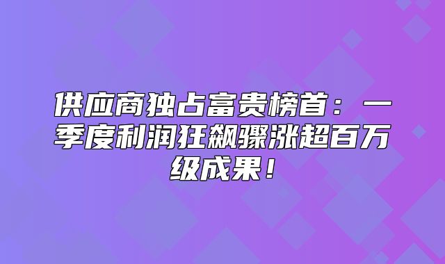 供应商独占富贵榜首：一季度利润狂飙骤涨超百万级成果！