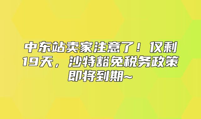 中东站卖家注意了！仅剩19天，沙特豁免税务政策即将到期~