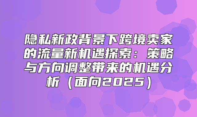 隐私新政背景下跨境卖家的流量新机遇探索：策略与方向调整带来的机遇分析面向2025