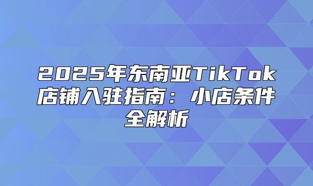 2025年东南亚TikTok店铺入驻指南：小店条件全解析