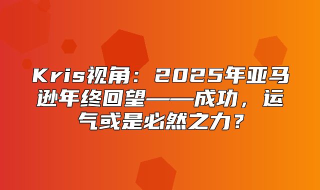 Kris视角：2025年亚马逊年终回望——成功，运气或是必然之力？