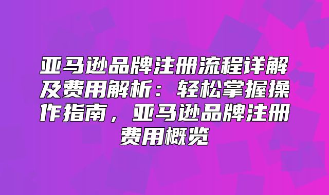 亚马逊品牌注册流程详解及费用解析：轻松掌握操作指南，亚马逊品牌注册费用概览