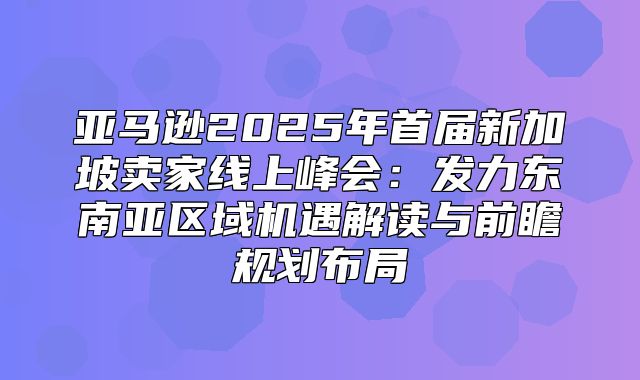 亚马逊2025年首届新加坡卖家线上峰会：发力东南亚区域机遇解读与前瞻规划布局