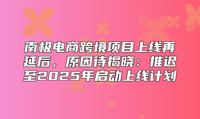 南极电商跨境项目上线再延后，原因待揭晓：推迟至2025年启动上线计划