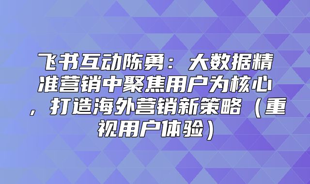 飞书互动陈勇：大数据精准营销中聚焦用户为核心，打造海外营销新策略重视用户体验