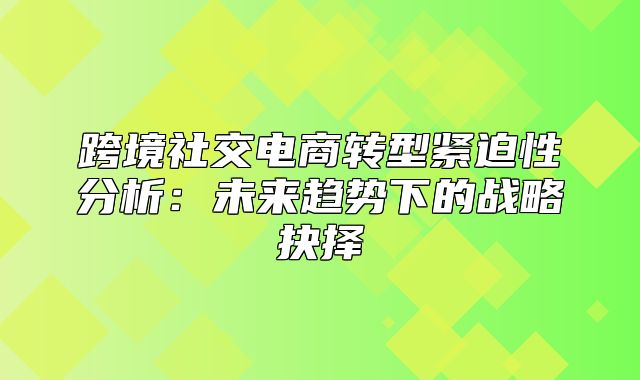 跨境社交电商转型紧迫性分析：未来趋势下的战略抉择